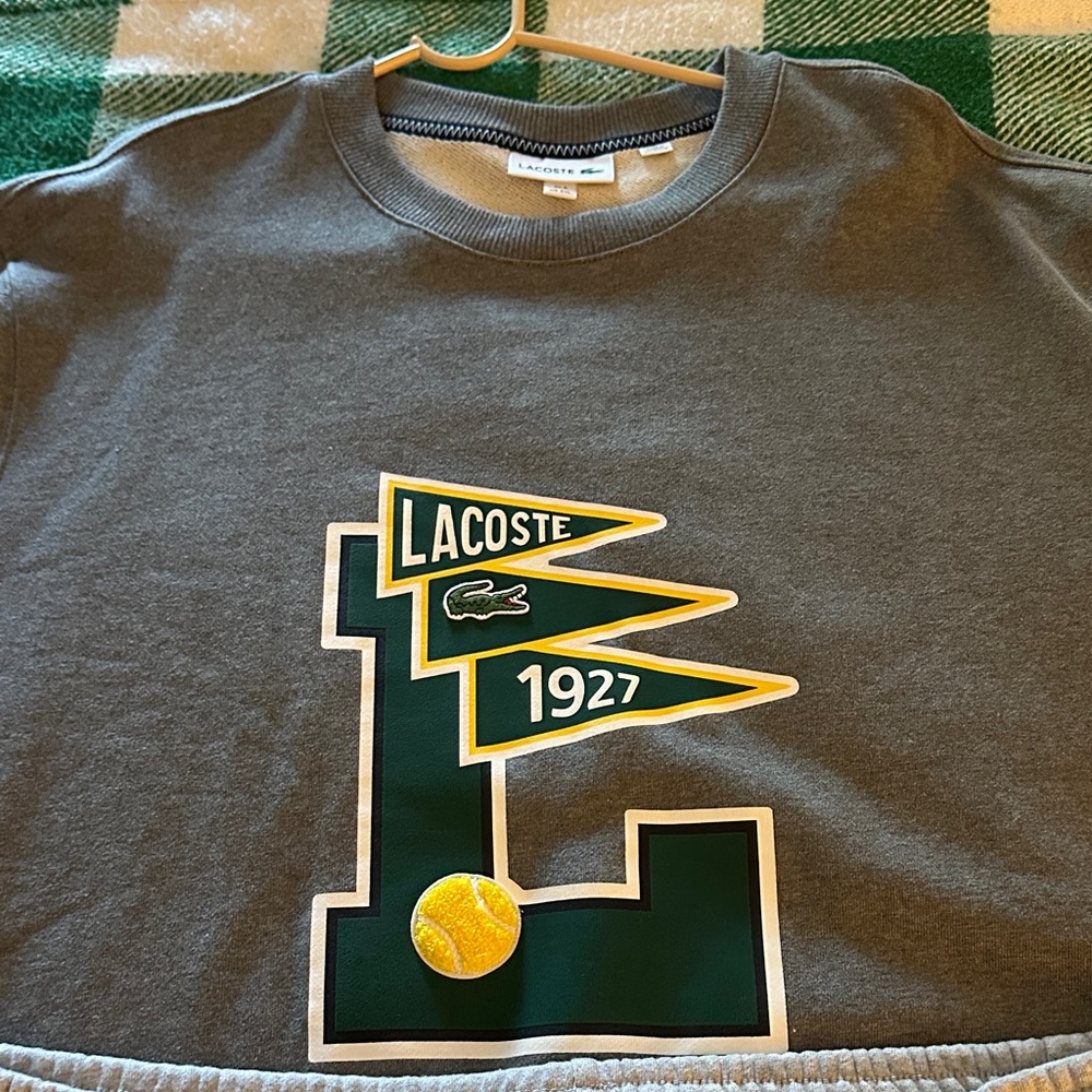 Lacoste Gray Sweatshirt with Green and Yellow Accents and Grey sweats to match